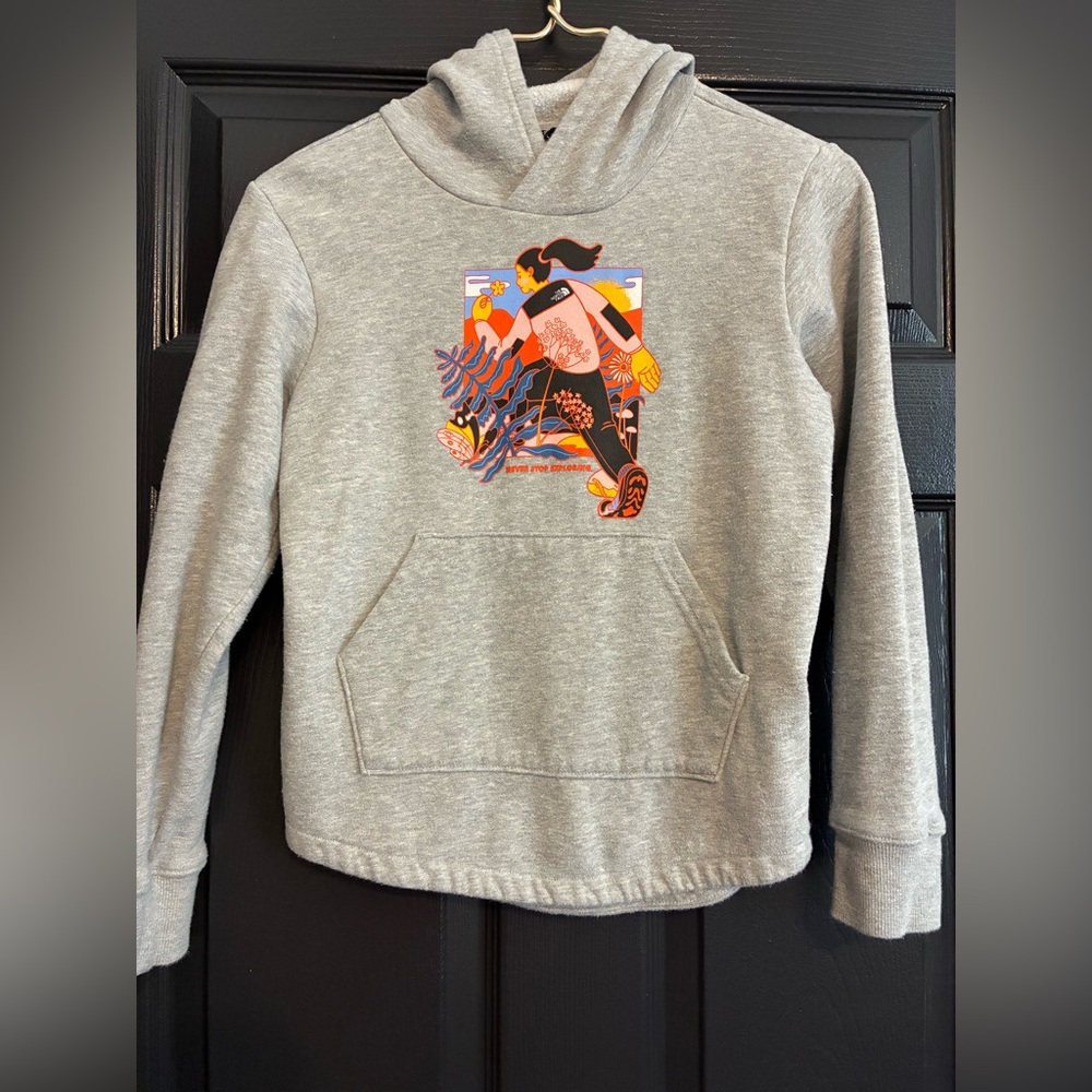 The North Face Gray Kids Hoodie with Colorful Graphic